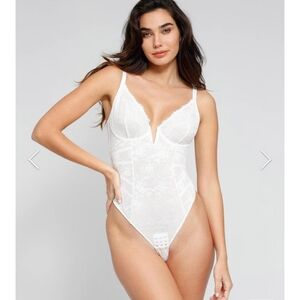 Popilush Shapewear V-neck Hourglass Corset White Lace Bodysuit NWT L